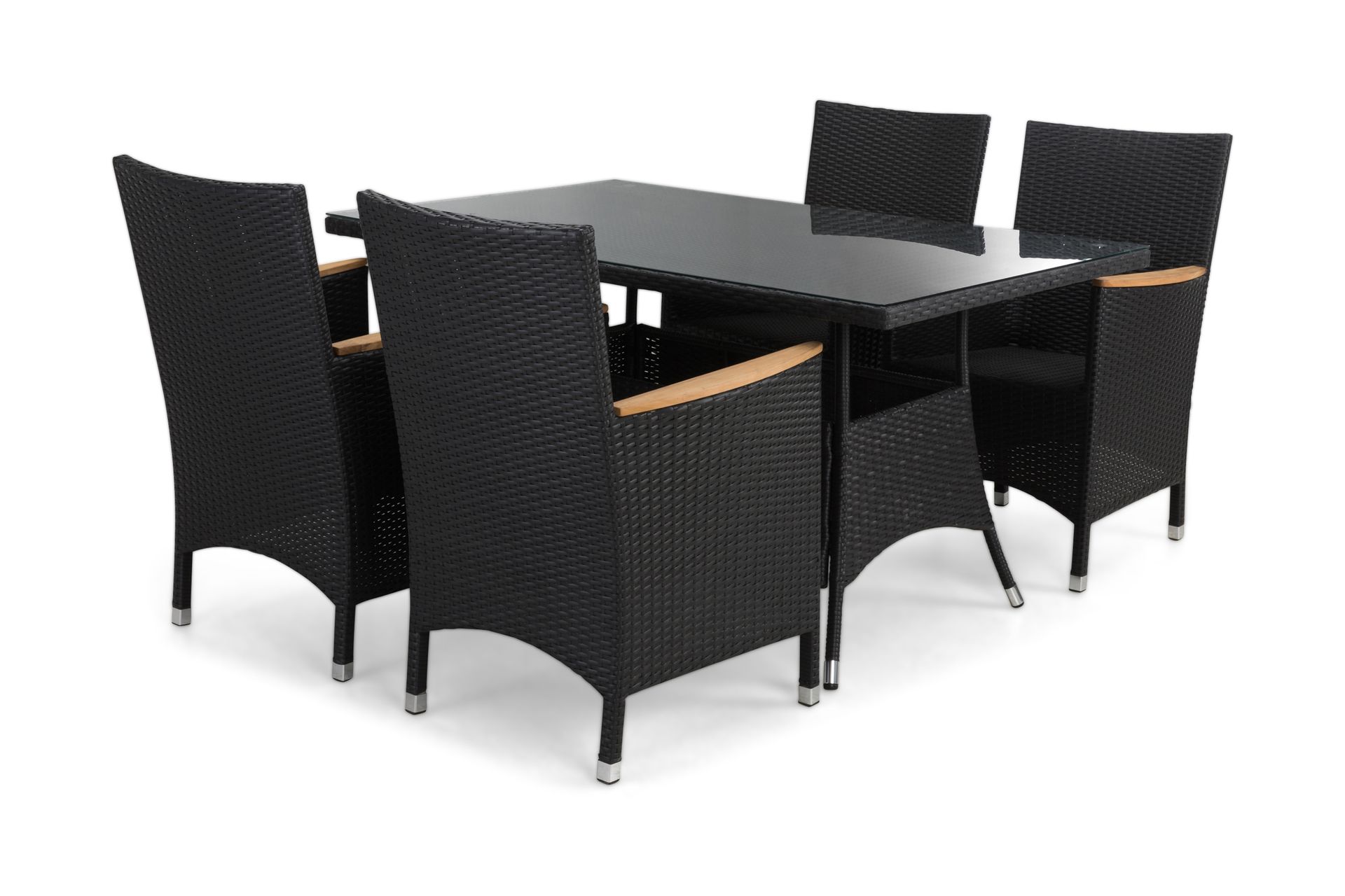 Thor Spisegruppe 140+4 Stoler Lyx m Armlener - Svart/Teak - Hagemøbler - Hagegruppe - Spisegrupper hage