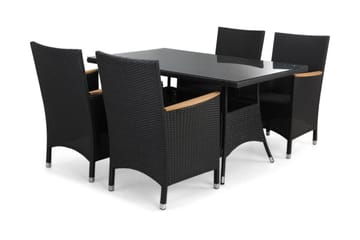 Thor Spisegruppe 140+4 Stoler Lyx m Armlener - Svart/Teak - Hagemøbler - Hagegruppe - Spisegrupper hage