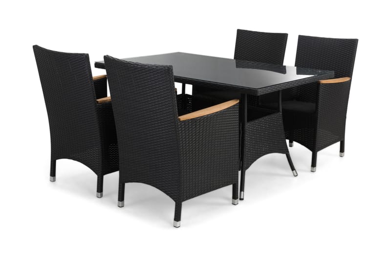 Thor Spisegruppe 140+4 Stoler Lyx m Armlener - Svart/Teak - Hagemøbler - Hagegruppe - Spisegrupper hage