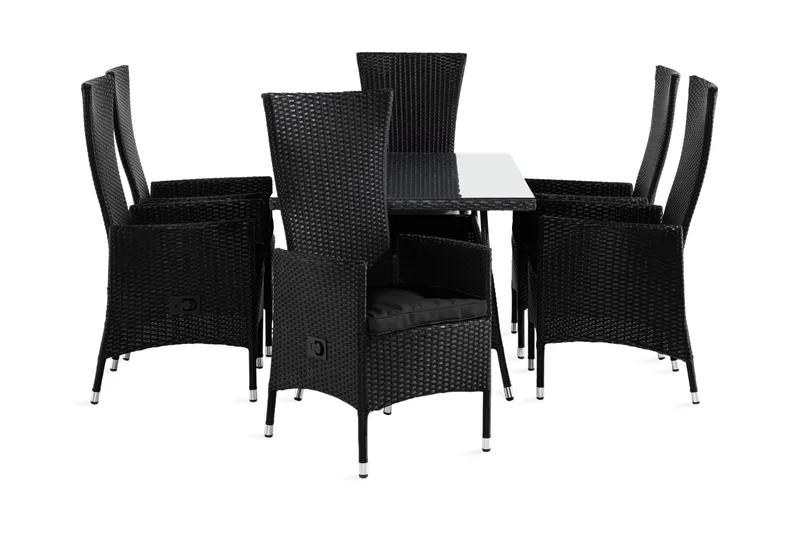 Thor Spisegruppe 140+6 Jenny Regulerbare Stoler+Puter - Svart - Hagemøbler - Hagegruppe - Spisegrupper hage