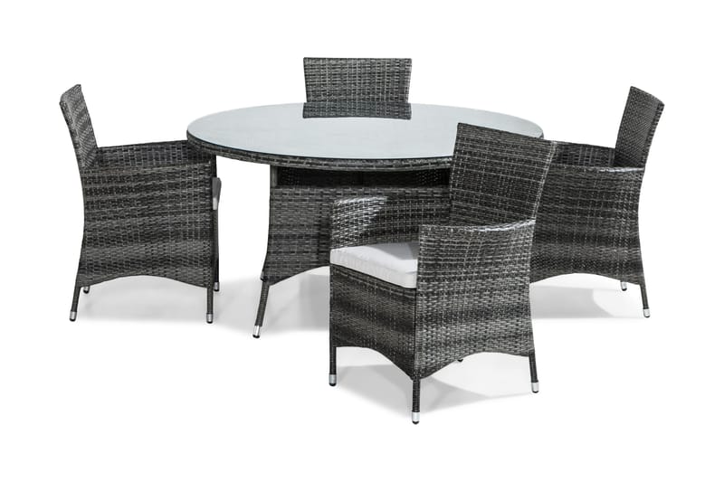 Thor Spisegruppe 140 Rund + 4 Thor Stoler m Pute, Grå