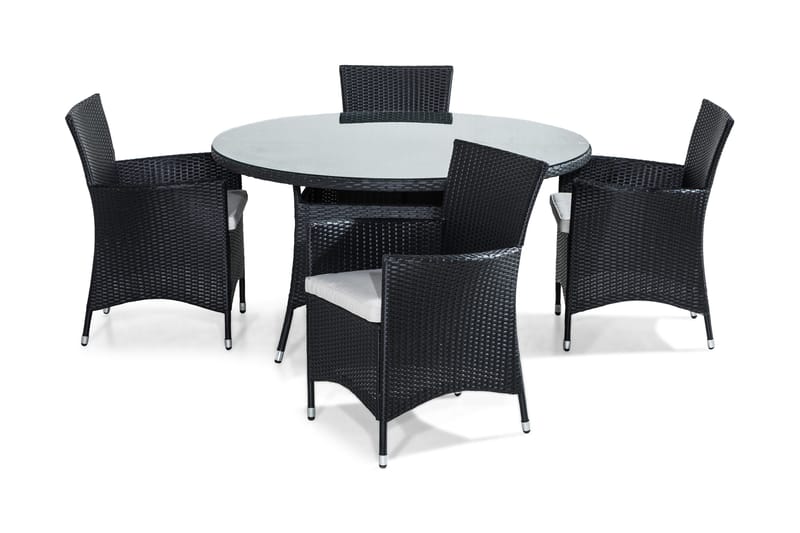 Thor Spisegruppe 140 Rund + 4 Thor Stoler m Pute, Svart/Grå