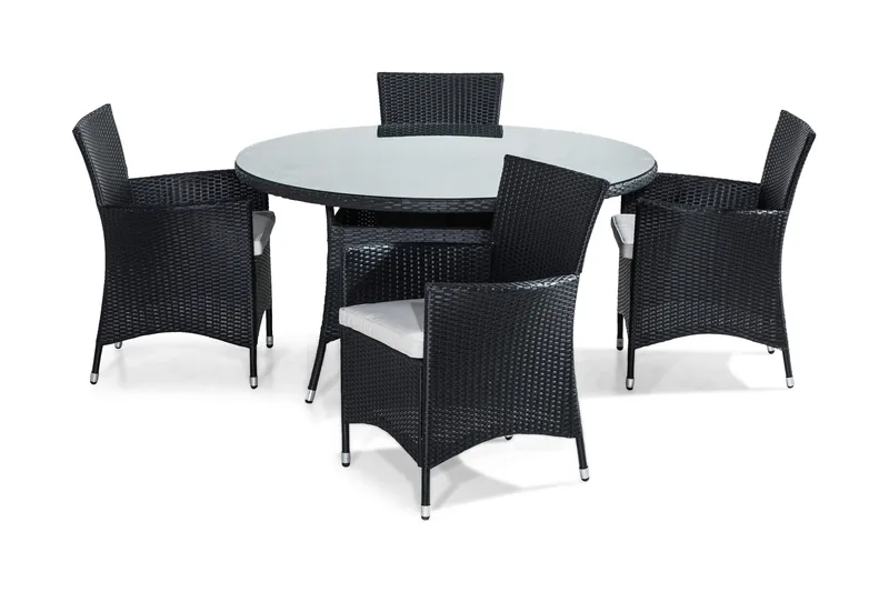 Thor Spisegruppe 140 Rund + 4 Thor Stoler m Pute, Svart/Grå