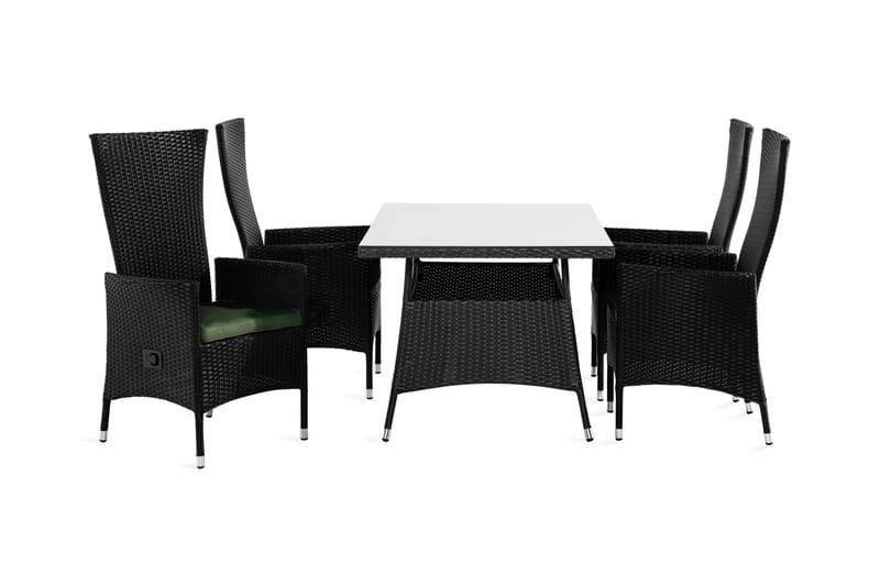 Thor Spisegruppe 140x90 + 4 Jenny Stol Stillbar m Pute - Svart/Grønn - Hagemøbler - Hagegruppe - Spisegrupper hage