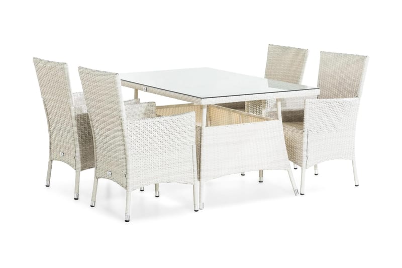 Thor Spisegruppe 140x90 + 4 Stoler - Hvit - Hagemøbler - Hagegruppe - Spisegrupper hage