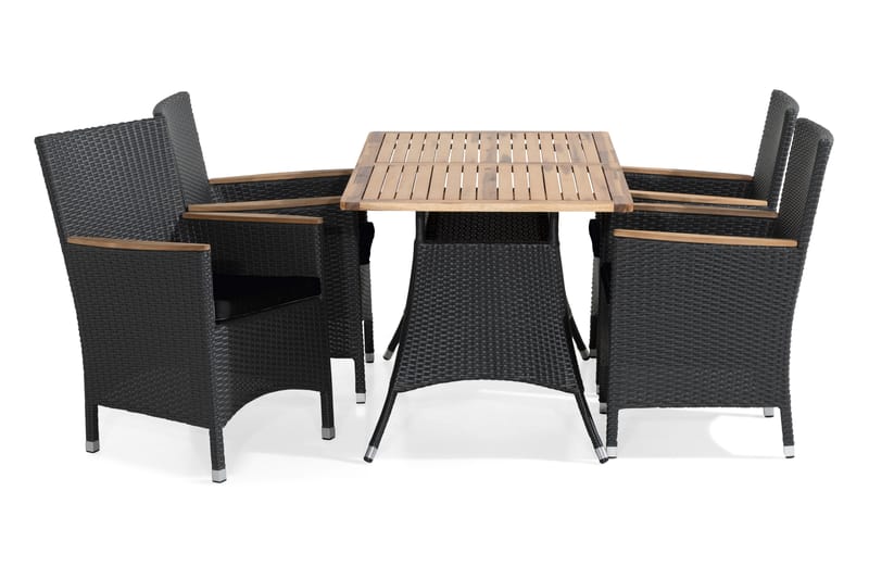 Thor Spisegruppe 140x90 + 4 Thor Lyx Stol m Pute - Akasietopp Svart/Teak - Hagemøbler - Hagegruppe - Spisegrupper hage