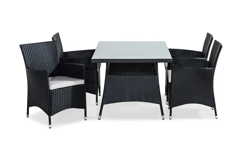 Thor Spisegruppe 140x90 + 4 Thor Stoler m Pute, Svart/Grå