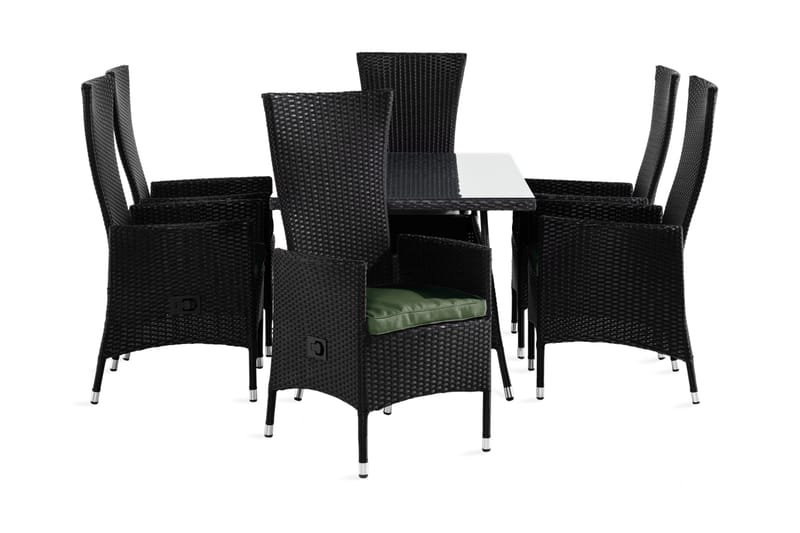 Thor Spisegruppe 140x90 + 6 Jenny Stol Stillbar m Pute, Svart/Grønn