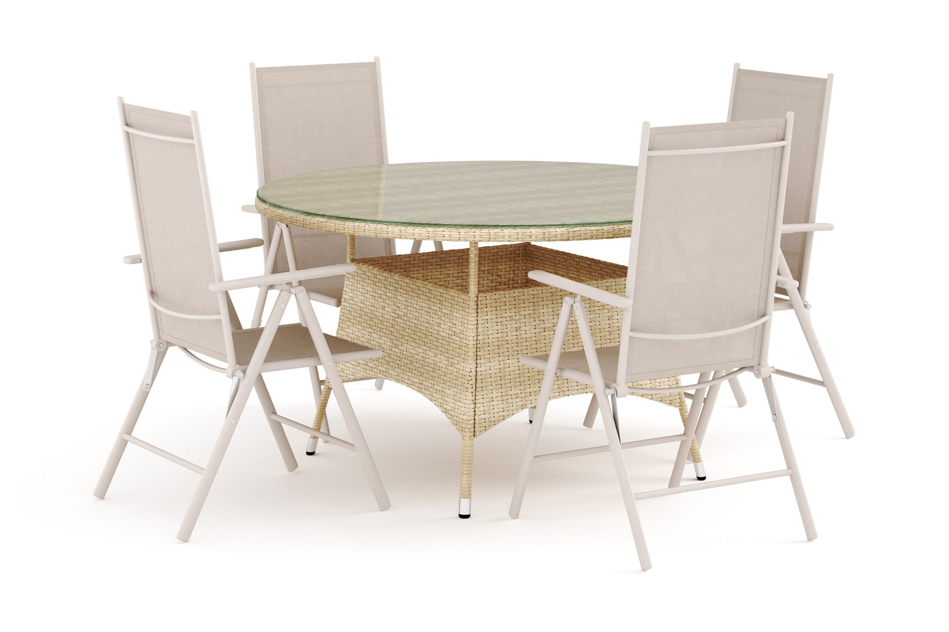 Thor utendørs rund spisegruppe 140 cm med 4 Maggie regulerbare stoler - Beige