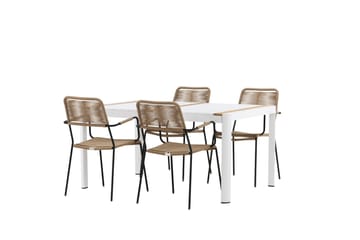 Togo Spisegruppe 150 cm + 4 Lindos Karmstoler - Svart/Hvit - Hagemøbler - Hagegruppe - Spisegrupper hage