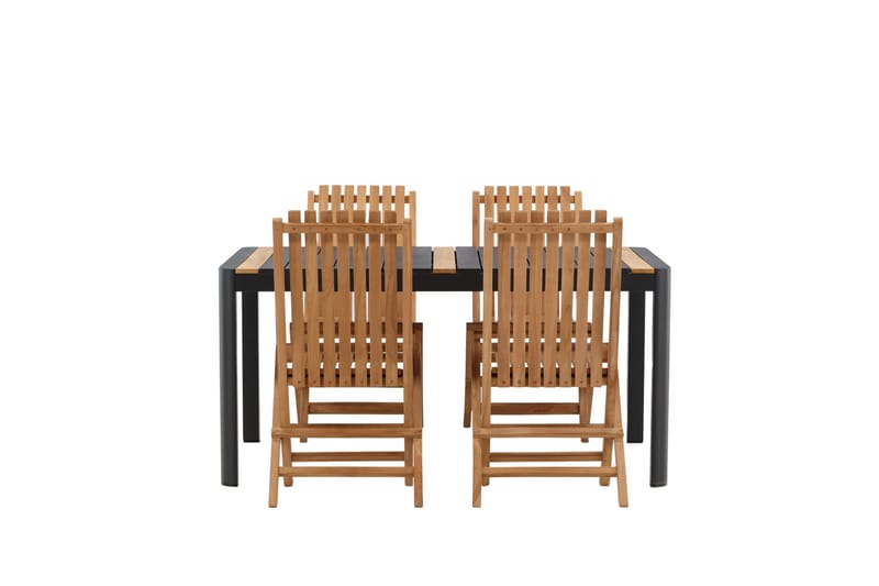 Togo Spisegruppe 150x100 cm + 4 Ghana Sammenleggbar Stol - Svart/Brun - Hagemøbler - Hagegruppe - Spisegrupper hage
