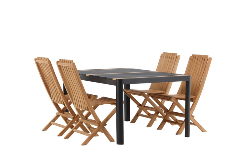 Togo Spisegruppe 150x100 cm + 4 Ghana Sammenleggbar Stol - Svart/Brun - Hagemøbler - Hagegruppe - Spisegrupper hage