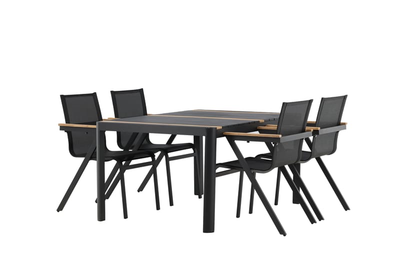 Togo Spisegruppe 150x100 cm + 4 Mexico Stol - Svart/Brun - Hagemøbler - Hagegruppe - Spisegrupper hage