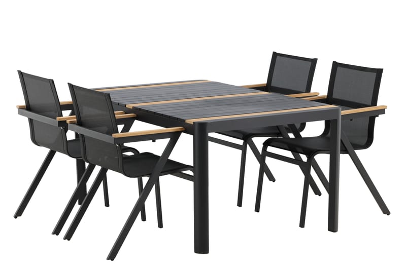 Togo Spisegruppe 150x100 cm + 4 Mexico Stol - Svart/Brun - Hagemøbler - Hagegruppe - Spisegrupper hage