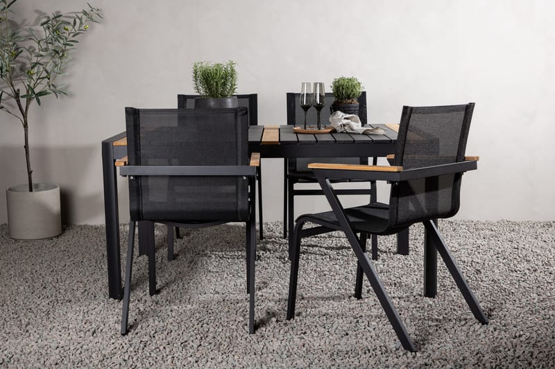 Togo Spisegruppe 150x100 cm + 4 Mexico Stol - Svart/Brun - Hagemøbler - Hagegruppe - Spisegrupper hage