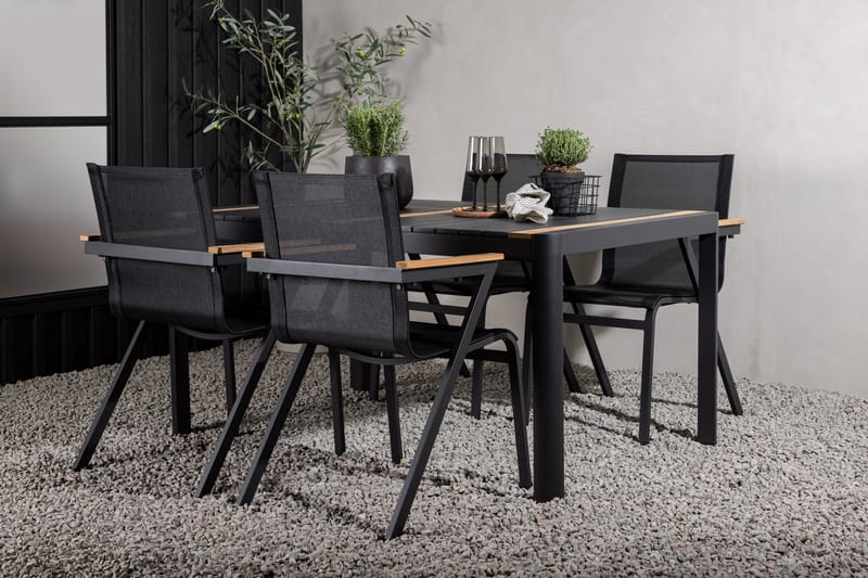 Togo Spisegruppe 150x100 cm + 4 Mexico Stol - Svart/Brun - Hagemøbler - Hagegruppe - Spisegrupper hage