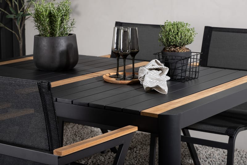 Togo Spisegruppe 150x100 cm + 4 Mexico Stol - Svart/Brun - Hagemøbler - Hagegruppe - Spisegrupper hage
