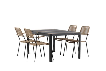 Togo Spisegruppe 70 cm + 4 Lindos Karmstoler - Svart/Beige - Hagemøbler - Hagegruppe - Spisegrupper hage
