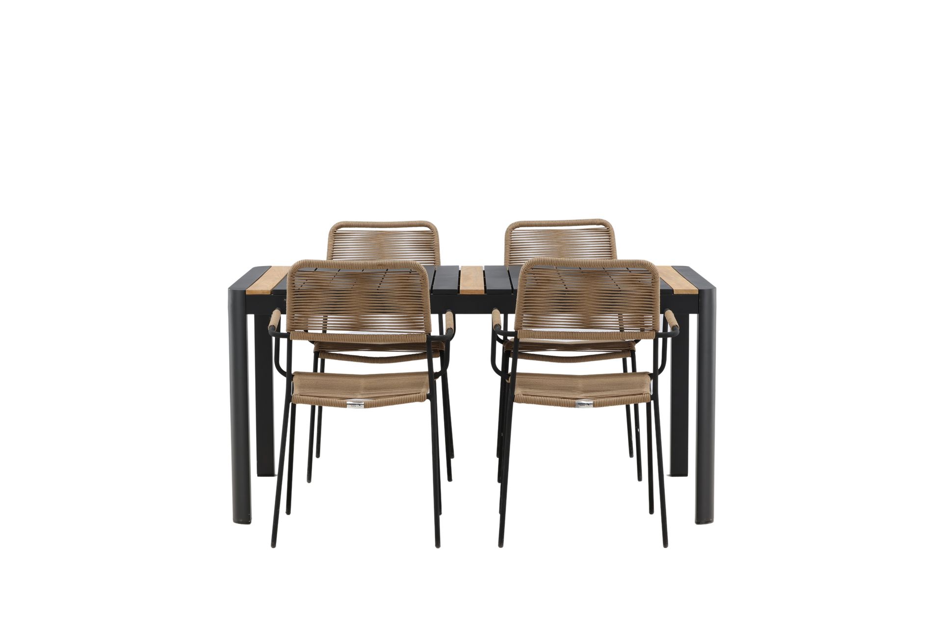 Togo Spisegruppe 70 cm + 4 Lindos Karmstoler - Svart/Beige - Hagemøbler - Hagegruppe - Spisegrupper hage