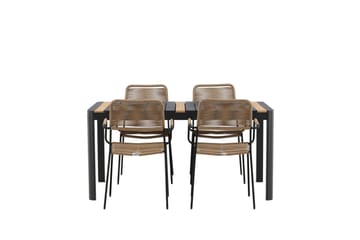 Togo Spisegruppe 70 cm + 4 Lindos Karmstoler - Svart/Beige - Hagemøbler - Hagegruppe - Spisegrupper hage
