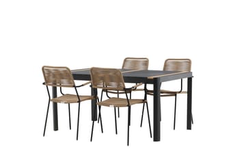 Togo Spisegruppe 70 cm + 4 Lindos Karmstoler - Svart/Beige - Hagemøbler - Hagegruppe - Spisegrupper hage