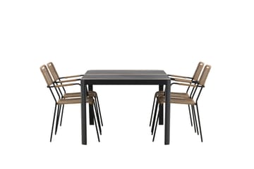 Togo Spisegruppe 70 cm + 4 Lindos Karmstoler - Svart/Beige - Hagemøbler - Hagegruppe - Spisegrupper hage
