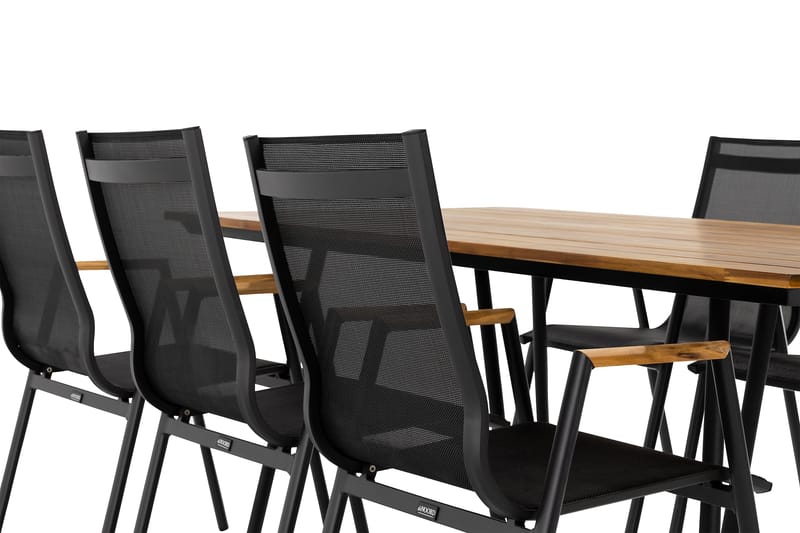 Trio Spisegruppe + 6 Las Vegas Karmstoler - Svart/Teak - Hagemøbler - Hagegruppe - Spisegrupper hage