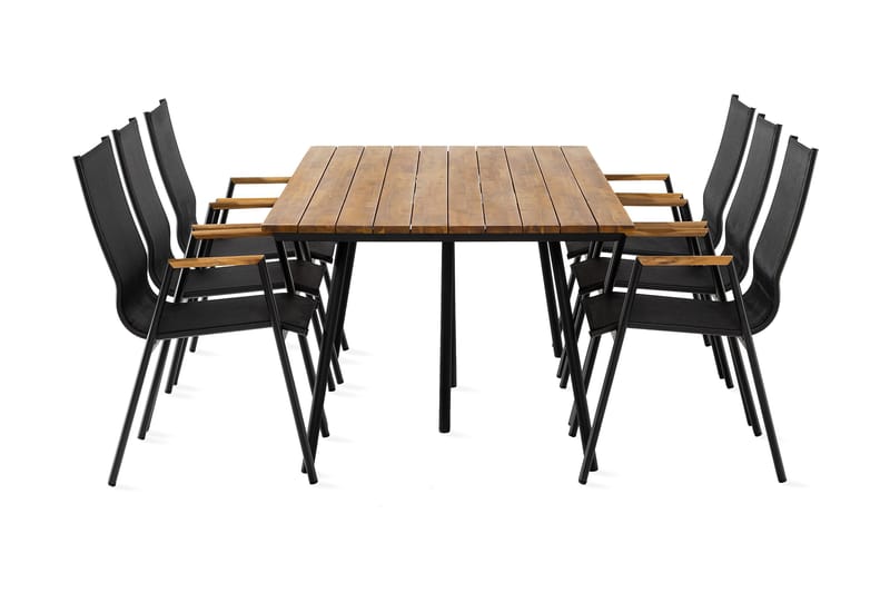 Trio Spisegruppe + 6 Las Vegas Karmstoler - Svart/Teak - Hagemøbler - Hagegruppe - Spisegrupper hage