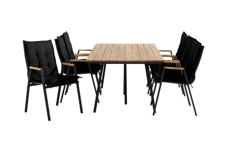 Trio Spisegruppe + 6 Las Vegas Karmstoler - Svart/Teak - Hagemøbler - Hagegruppe - Spisegrupper hage