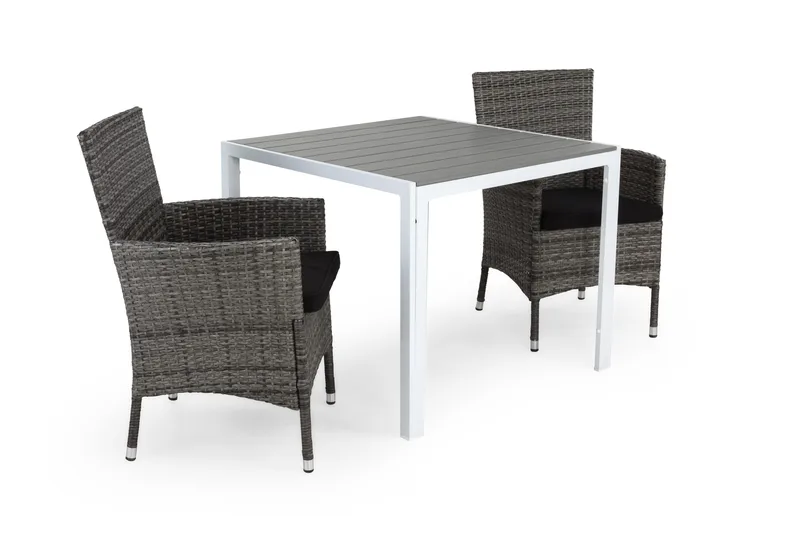 Tunis Cafégruppe 90x90 + 2 Thor Lenestol m Pute, Hvit/Grå/Svart