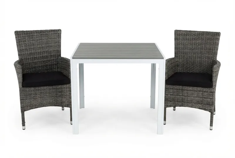 Tunis Cafégruppe 90x90 + 2 Thor Lenestol m Pute, Hvit/Grå/Svart