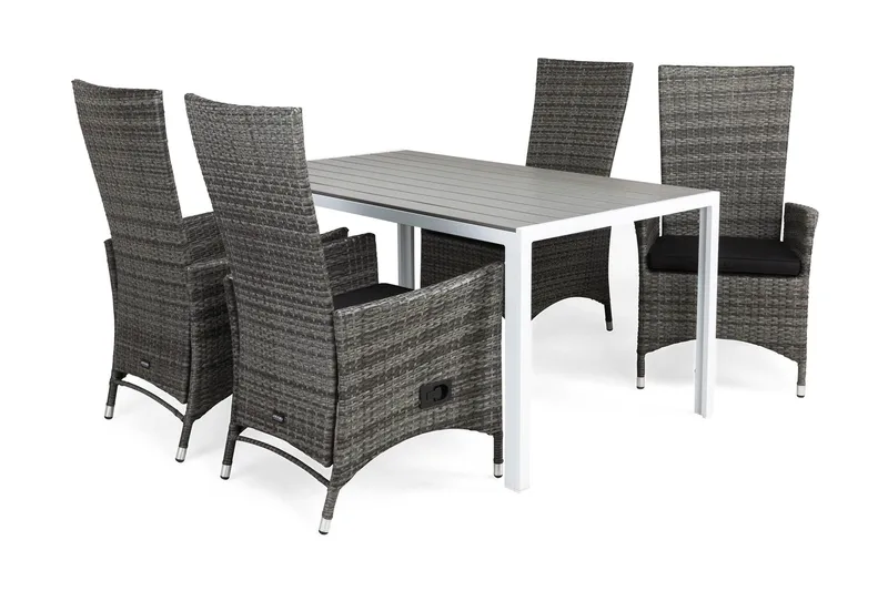 Tunis Spisegruppe 150+4 Jenny Regulerbare Stoler+Puter, Hvit/Grå/Svart