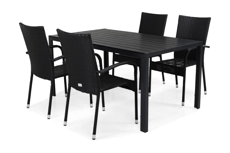 Tunis Spisegruppe 150+4 Thor Light Stoler - Svart - Hagemøbler - Hagegruppe - Spisegrupper hage