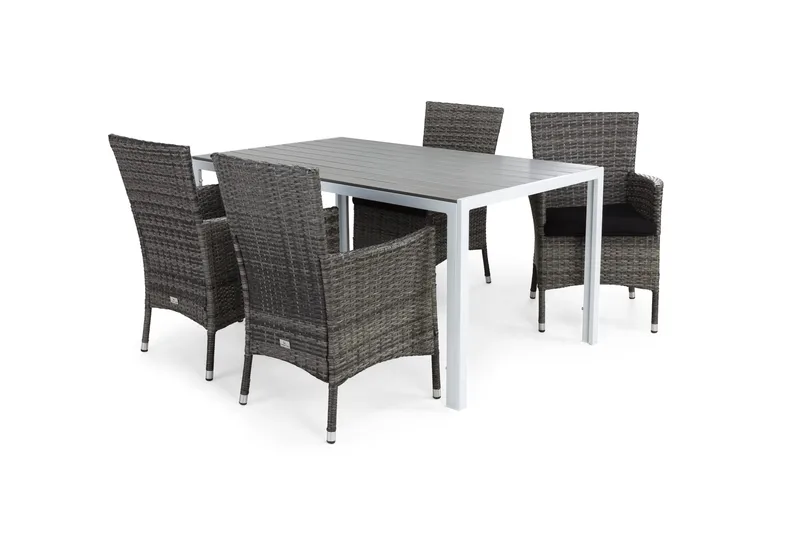 Tunis Spisegruppe 150+4 Thor Stoler+Puter, Hvit/Grå/Svart