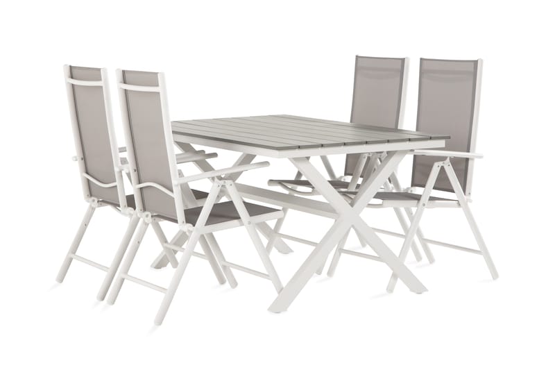 Tunis Spisegruppe 150 cm + 4 Maggie Posisjonsstoler - Svart/Hvit/Grå - Hagemøbler - Hagegruppe - Spisegrupper hage