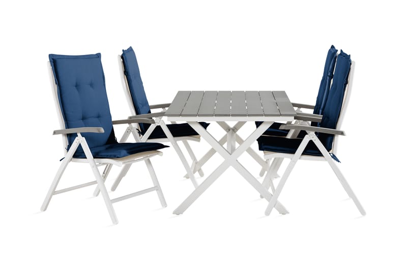 Tunis Spisegruppe 150 cm + 4 Monaco Lyx Posisjonsstoler m Pute - Svart/Blå/Hvit - Hagemøbler - Hagegruppe - Spisegrupper hage
