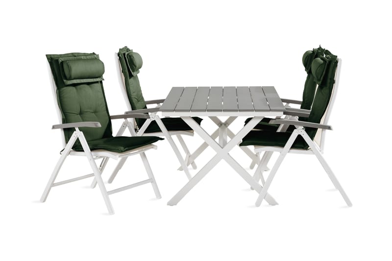 Tunis Spisegruppe 150 cm + 4 Monaco Lyx Posisjonsstoler m Pute - Svart/Grønn/Hvit - Hagemøbler - Hagegruppe - Spisegrupper hage