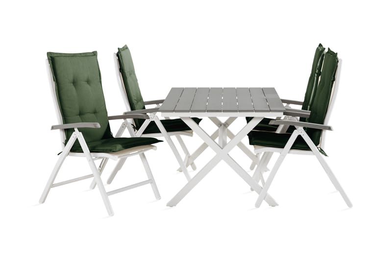 Tunis Spisegruppe 150 cm + 4 Monaco Lyx Posisjonsstoler m Pute - Svart/Grønn/Hvit - Hagemøbler - Hagegruppe - Spisegrupper hage