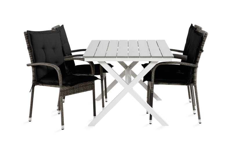 Tunis Spisegruppe 150 cm + 4 Thor Light Lenestoler m Pute - Svart/Grå - Hagemøbler - Hagegruppe - Spisegrupper hage