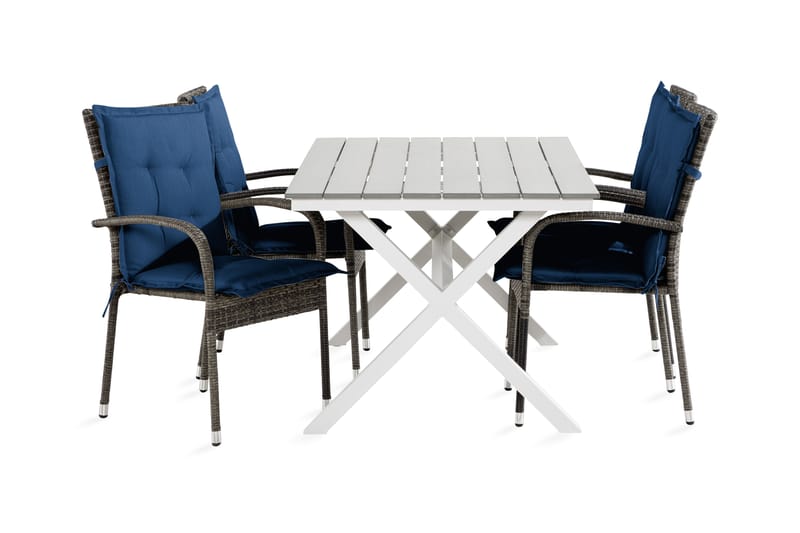Tunis Spisegruppe 150 cm + 4 Thor Light Lenestoler m Pute - Svart/Blå/Grå - Hagemøbler - Hagegruppe - Spisegrupper hage