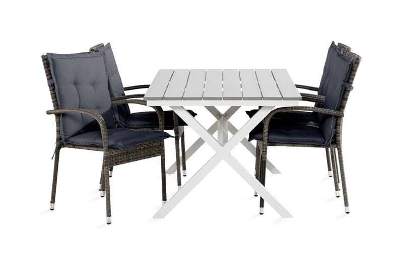 Tunis Spisegruppe 150 cm + 4 Thor Light Lenestoler m Pute - Grå/Grå - Hagemøbler - Hagegruppe - Spisegrupper hage
