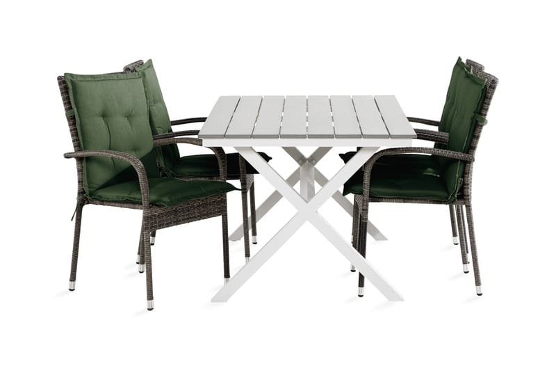 Tunis Spisegruppe 150 cm + 4 Thor Light Lenestoler m Pute - Svart/Grønn/Grå - Hagemøbler - Hagegruppe - Spisegrupper hage