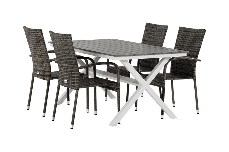 Tunis Spisegruppe 150 cm + 4 Thor Light Stoler - Svart/Grå - Hagemøbler - Hagegruppe - Spisegrupper hage