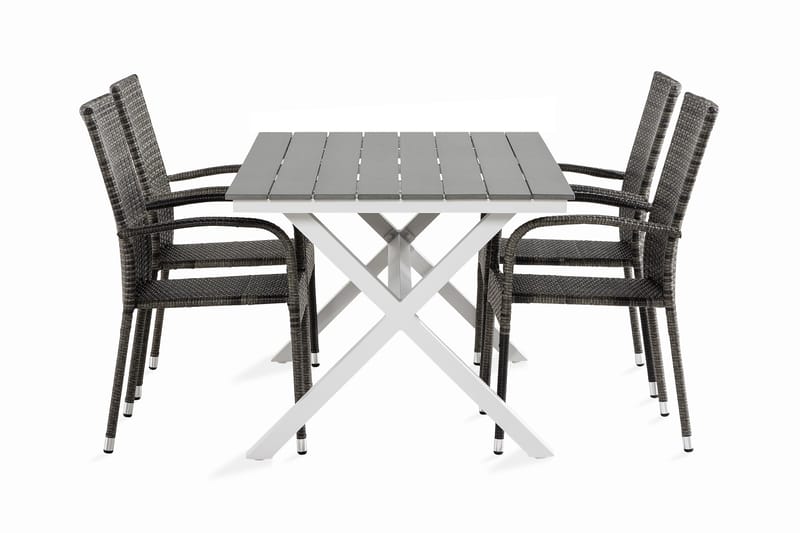 Tunis Spisegruppe 150 cm + 4 Thor Light Stoler - Svart/Grå - Hagemøbler - Hagegruppe - Spisegrupper hage