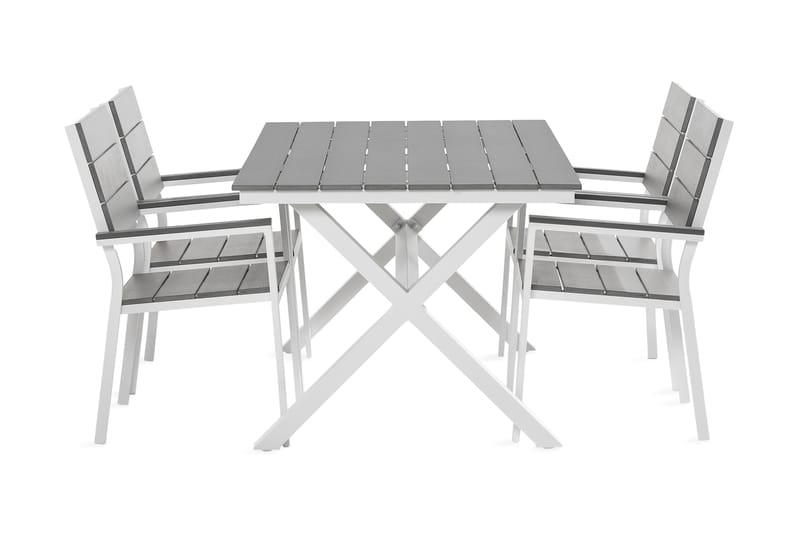 Tunis Spisegruppe 150 cm + 4 Tunis Stapelstoler - Svart/Hvit/Grå - Hagemøbler - Hagegruppe - Spisegrupper hage
