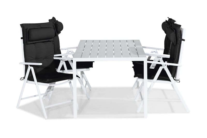 Tunis Spisegruppe 150x90 + 4 Maggie Posisjonsstol m Pute - Hvit/Grå/Svart - Hagemøbler - Hagegruppe - Spisegrupper hage