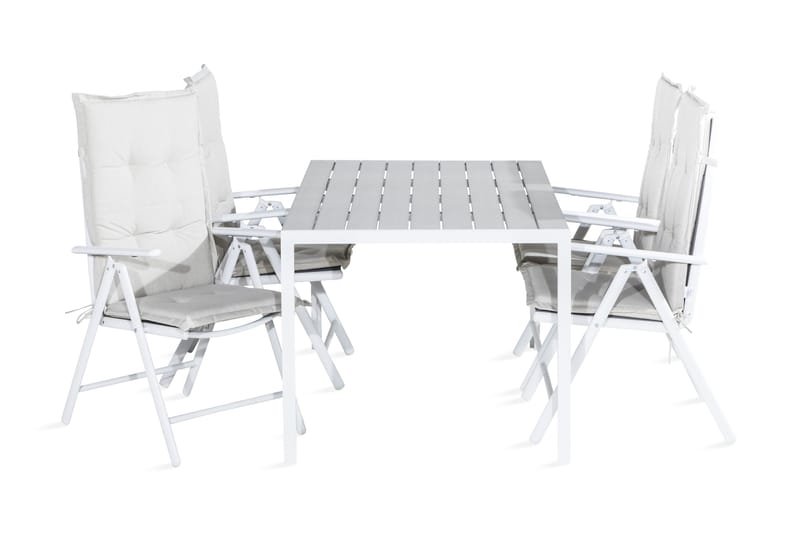 Tunis Spisegruppe 150x90 + 4 Maggie Posisjonsstol m Pute, Hvit/Grå/Offwhite