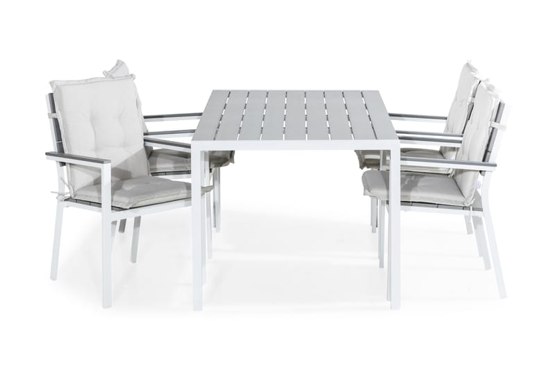 Tunis Spisegruppe 150x90 + 4 Tunis Stablestol m Pute - Hvit/Grå/Offwhite - Hagemøbler - Hagegruppe - Spisegrupper hage