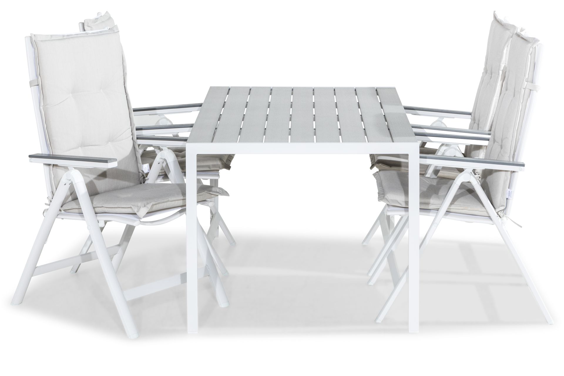 Tunis Spisegruppe 150x90+4 Monaco Light Posisjonsstol m Pute - Hvit/Grå/Offwhite - Hagemøbler - Hagegruppe - Spisegrupper hage