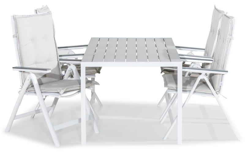 Tunis Spisegruppe 150x90+4 Monaco Light Posisjonsstol m Pute - Hvit/Grå/Offwhite - Hagemøbler - Hagegruppe - Spisegrupper hage